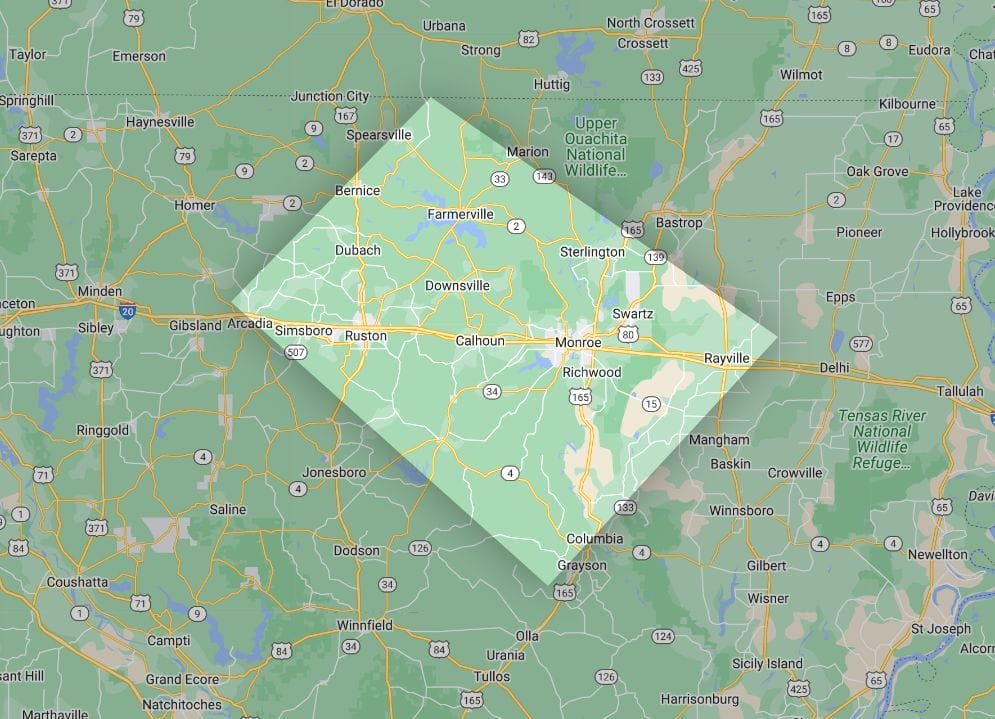 Brown's Roofing - Monroe Service area map