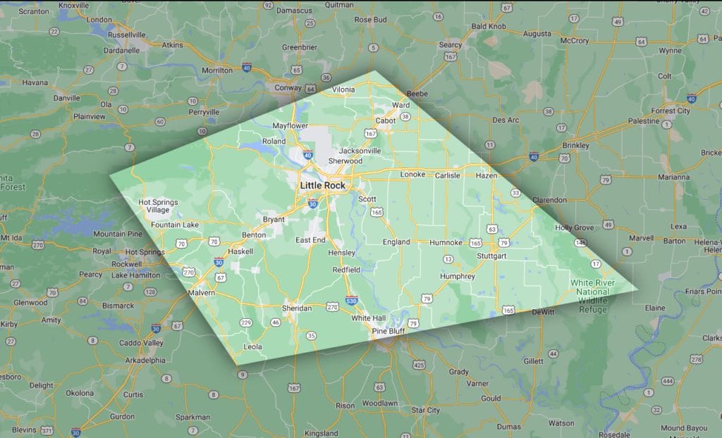 Brown's Roofing - Little Rock Service Area map