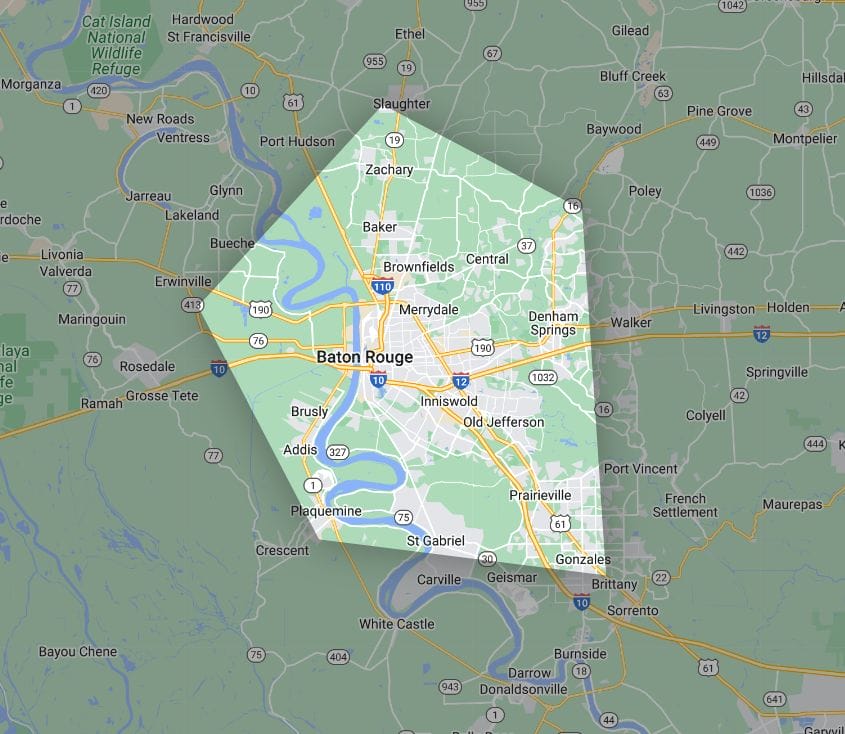 Brown's Roofing Baton Rouge Services Area Map